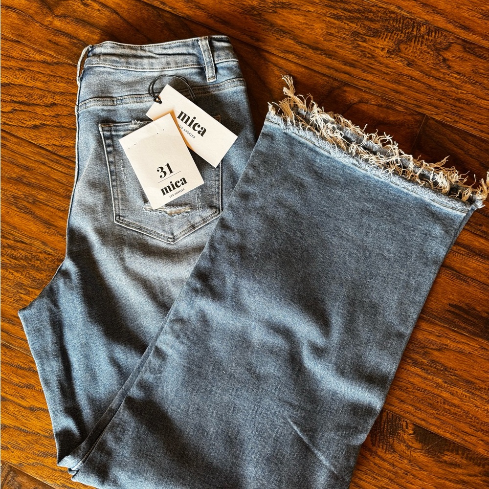 Mica Women's Stylish Frayed Hem Flare Jeans - Light Blue